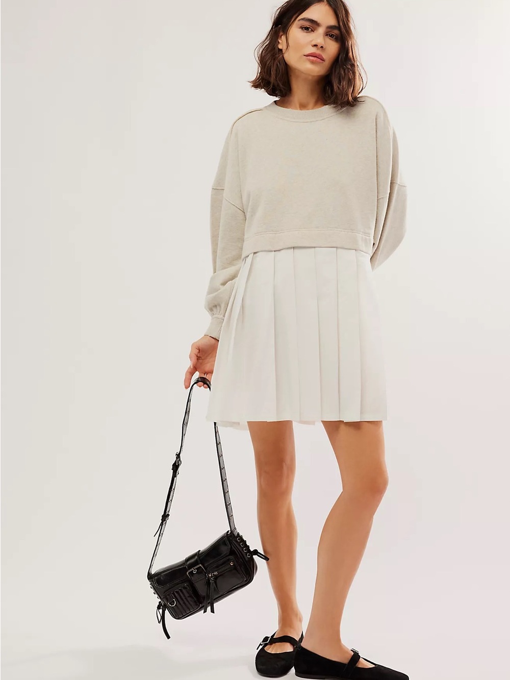 Free People Eleanor Sweatshirt Tunic Heart Stitching Pleated Dress